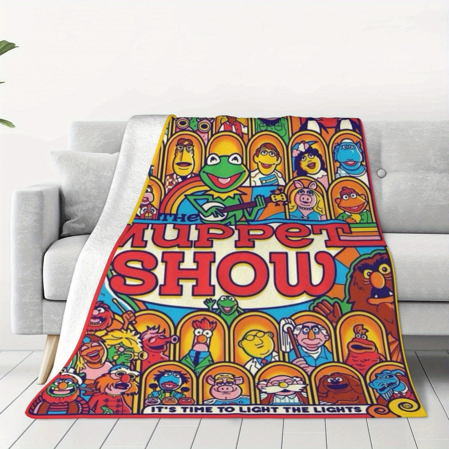 The Muppet Show Themed Queen-Size Flannel Fleece Blanket - Super Soft, Contemporary Style, Multi-Function for Couch and Bed, All-Season Use, Durable 100% Polyester, Machine Washable, Ideal for Camping, Picnic, Travel, Perfect