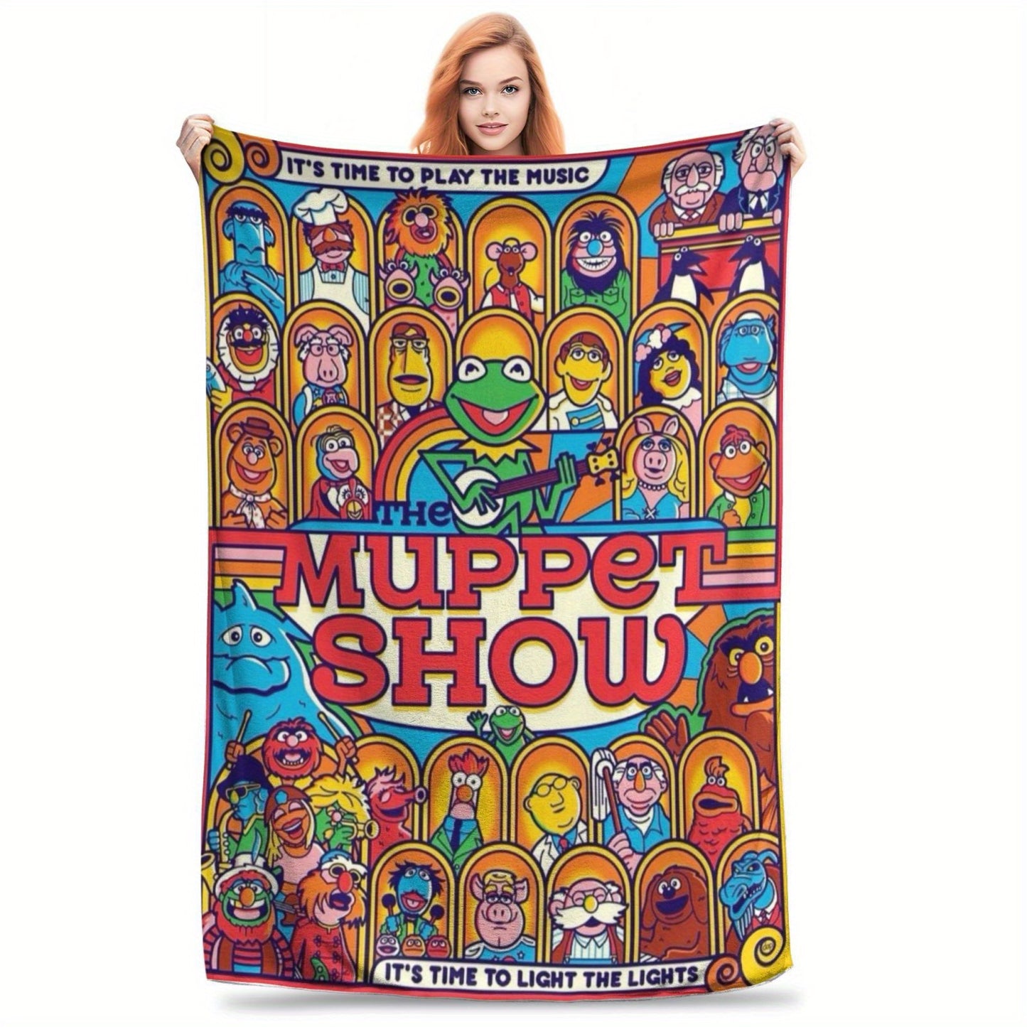 The Muppet Show Themed Queen-Size Flannel Fleece Blanket - Super Soft, Contemporary Style, Multi-Function for Couch and Bed, All-Season Use, Durable 100% Polyester, Machine Washable, Ideal for Camping, Picnic, Travel, Perfect