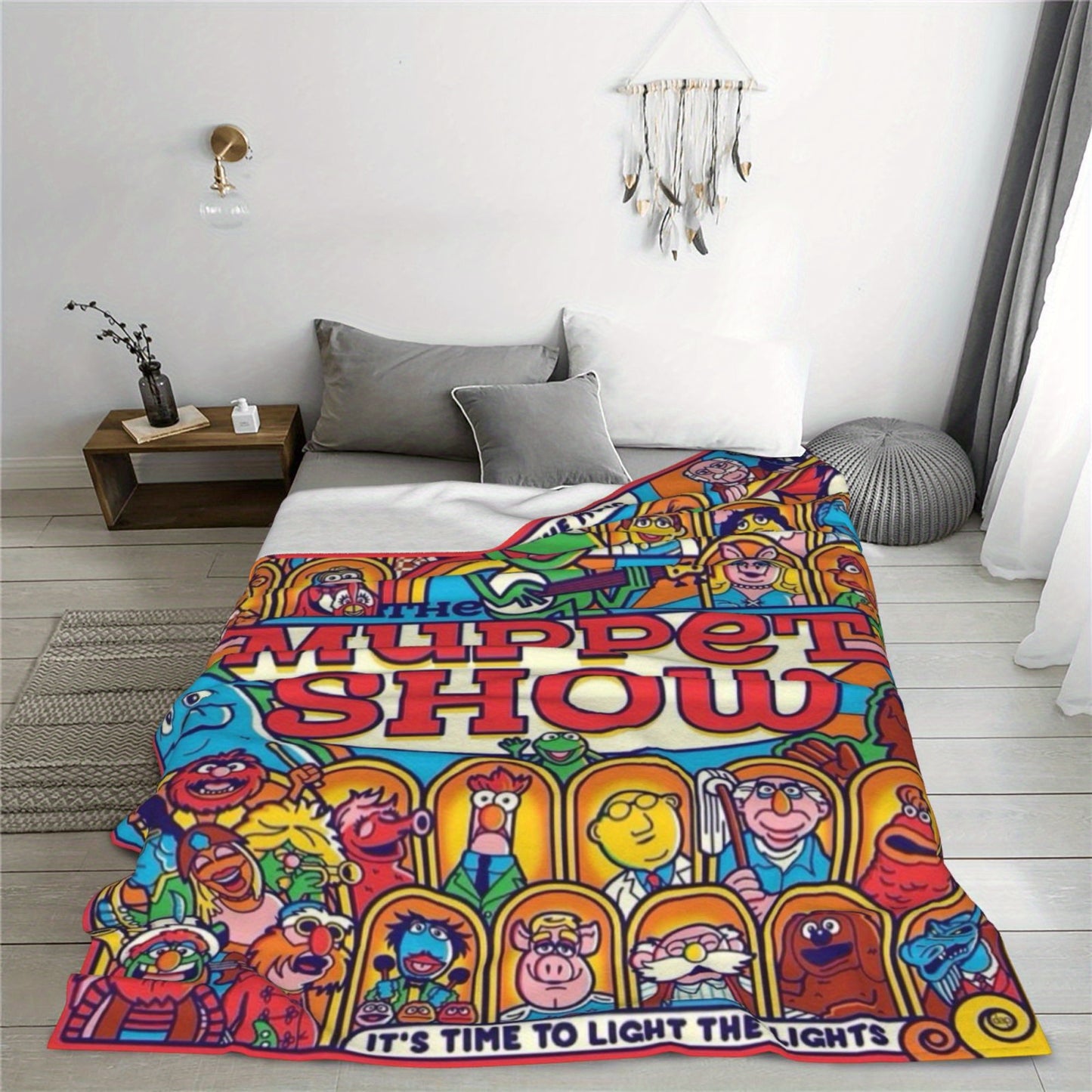 The Muppet Show Themed Queen-Size Flannel Fleece Blanket - Super Soft, Contemporary Style, Multi-Function for Couch and Bed, All-Season Use, Durable 100% Polyester, Machine Washable, Ideal for Camping, Picnic, Travel, Perfect