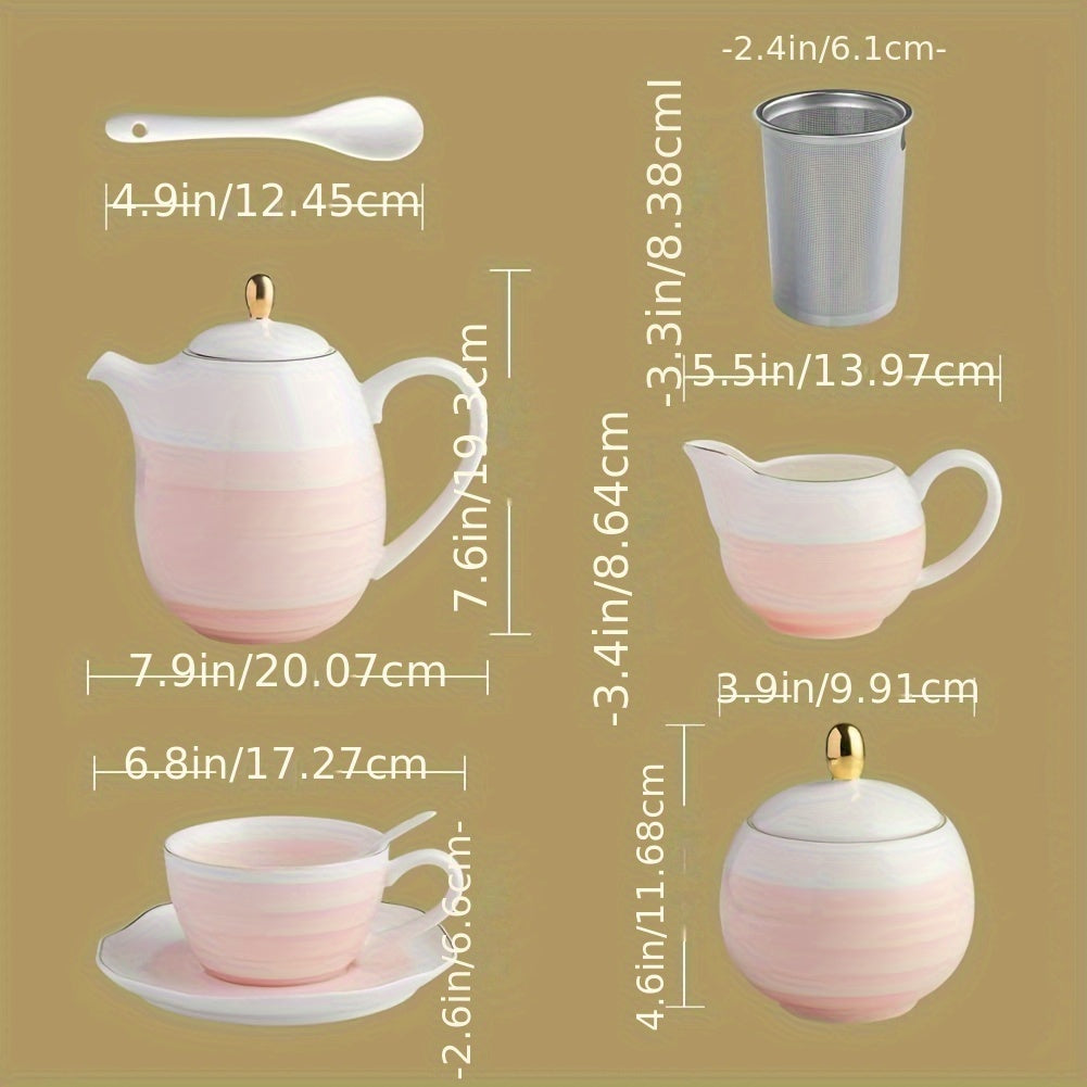 Sweejar Porcelain Tea Sets, 8 OZ Cups & Saucer Service For 4, Teapot Sugar Bowl Cream Pitcher Teaspoons And Tea Strainer For Adult Tea Coffee Afternoon Party