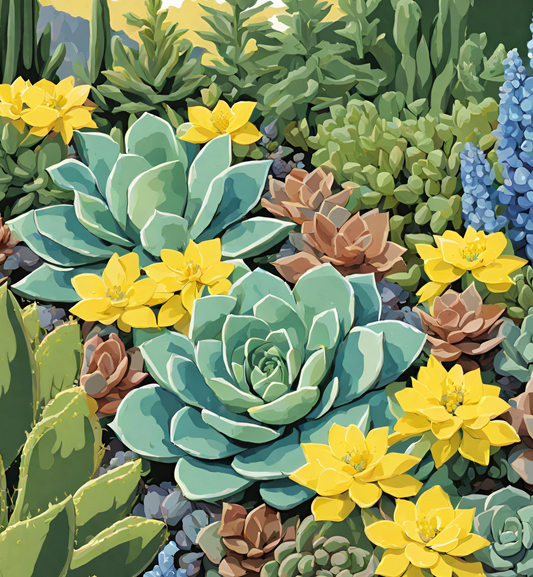 Desert Succulent With Bluebonnet - 24 Color Paint by Number Kit