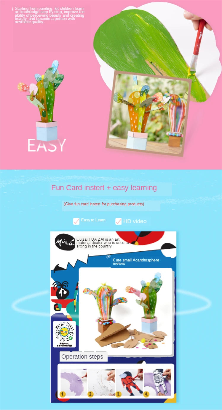 DIY Art And Craft Toys For Children Carton Paper Material Manual Lovely Cactus Frame Kindergarten Educative Girl Boy Toys