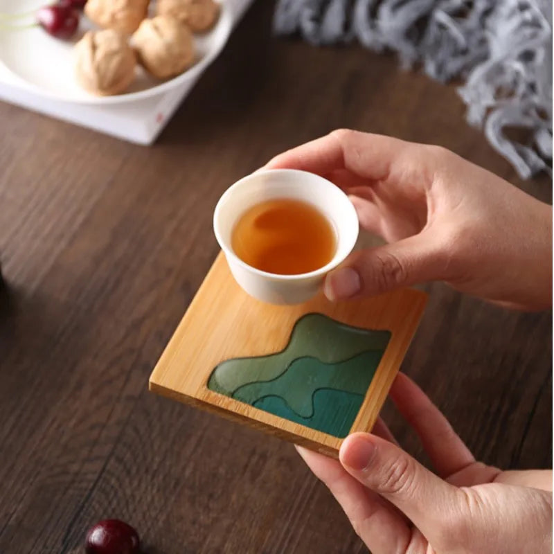 Bamboo Coaster Creative Epoxy Resin Transparent Bamboo Round Tea Coaster Cup Holder Potholder Tea Set Cocina Kitchen Accessories