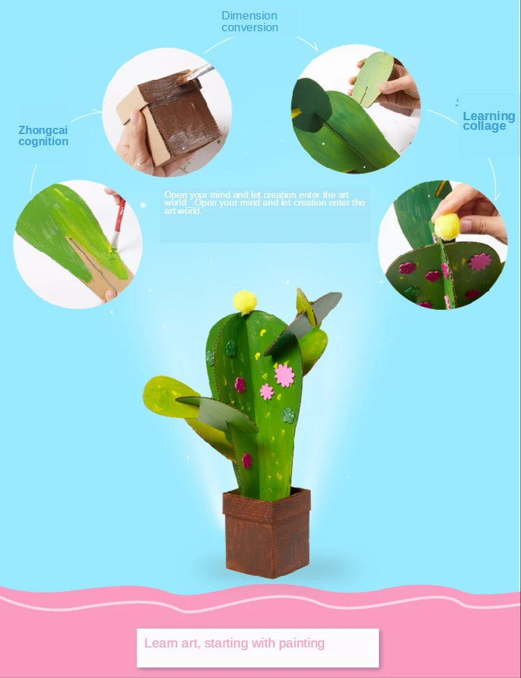 DIY Art And Craft Toys For Children Carton Paper Material Manual Lovely Cactus Frame Kindergarten Educative Girl Boy Toys