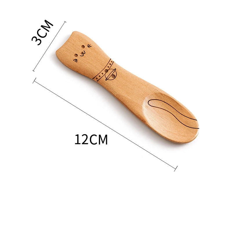 Cute Cartoon Children Wooden Spoon Coffee Tea Soup Stirring Spoons Dessert Honey Cutlery Baby Kids Kitchen Tools Tableware