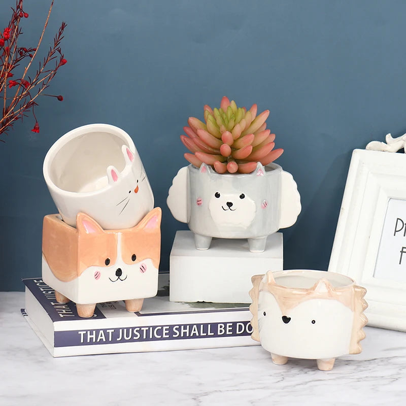 Ceramic Flower Pot Cartoon Animal Plant Macetas Balcony Decorations Vaso Suculenta Planter Vertical Garden Pots Cute Flowerpot