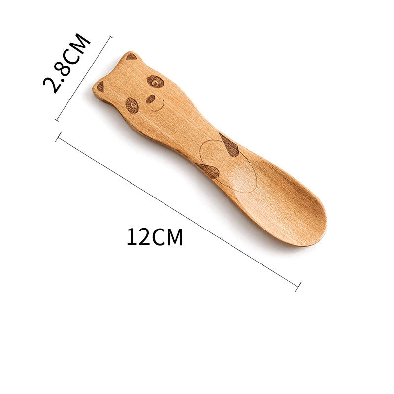 Cute Cartoon Children Wooden Spoon Coffee Tea Soup Stirring Spoons Dessert Honey Cutlery Baby Kids Kitchen Tools Tableware