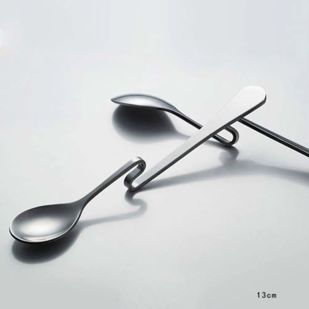 1PC Cute Curved Coffee Spoon Teaspoon Unique Condiment Drink Hanging Tea Coffee Dessert Stainless Steel Drink Tableware