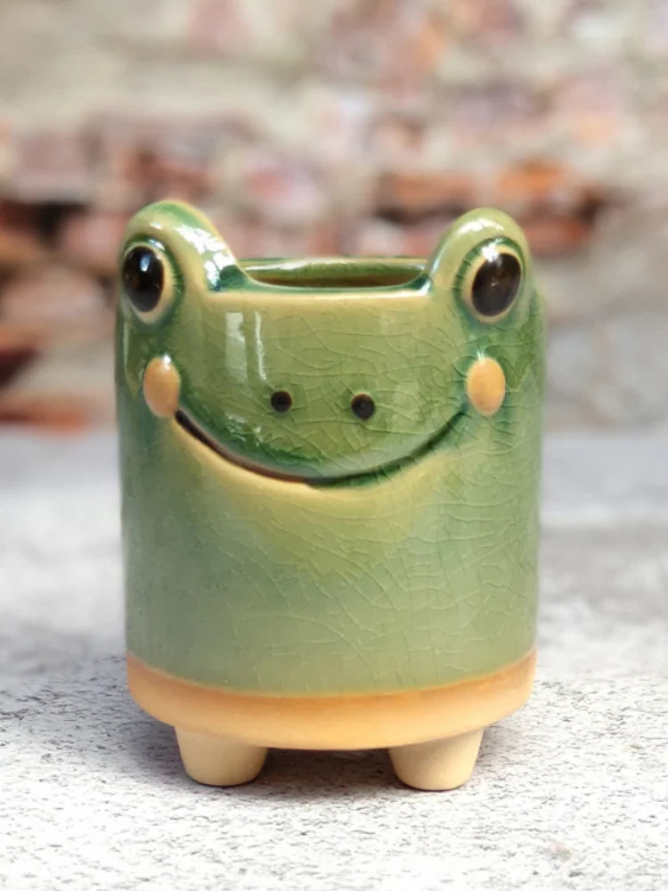 Ceramic Frog Flowerpot Meat Animal Cartoon Mini Cat Flowerpot Garden Bedroom Desktop Home Decoration Gift Succulent Pot