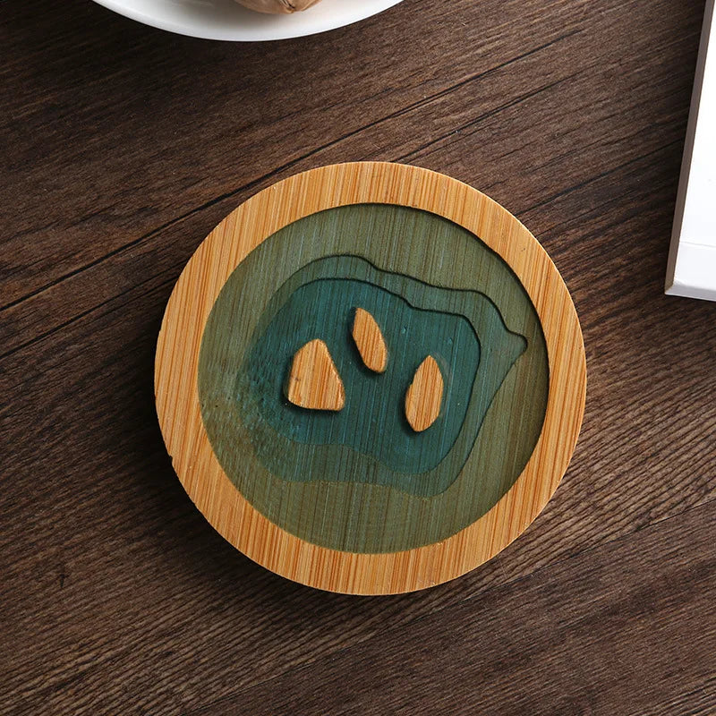 Bamboo Coaster Creative Epoxy Resin Transparent Bamboo Round Tea Coaster Cup Holder Potholder Tea Set Cocina Kitchen Accessories