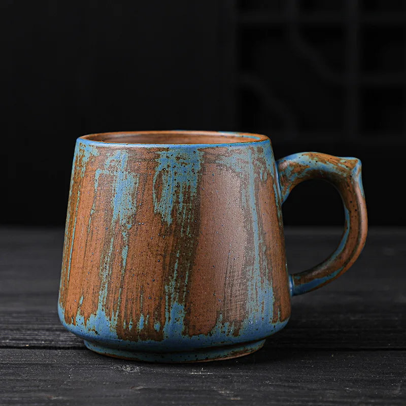 Painted Ceramic Coffee Mug Handmade Retro Tea Mug Japanese Coarse Pottery Coffee Cup Creative Household Water Cup