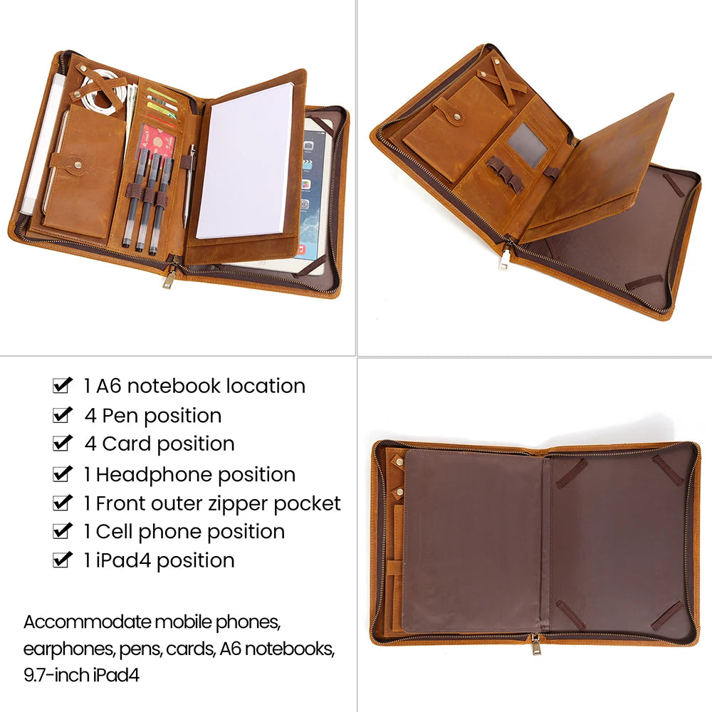 JOYIR Genuine Leather Men's Clutch Bag Business Office Leather Portfolio Case Document Organizer for 9.7" 10.5" IPad Tablet