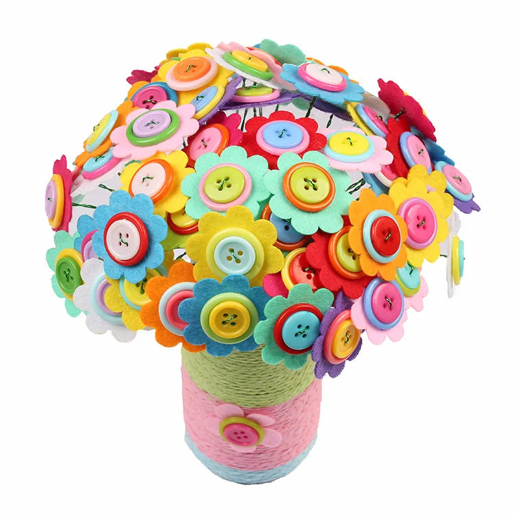 Flower Craft Kit Bouquet with Buttons and Felt Flowers Vase Art Toy Craft Project Children Kid DIY Activity Toys Boys Girls Gift