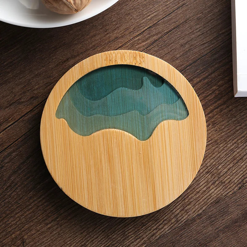 Bamboo Coaster Creative Epoxy Resin Transparent Bamboo Round Tea Coaster Cup Holder Potholder Tea Set Cocina Kitchen Accessories