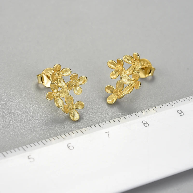 Lotus Fun Unusual Luxury Osmanthus Flowers Stud Earrings for Women Real 925 Sterling Silver 18K Gold Wedding Fashion Jewelry