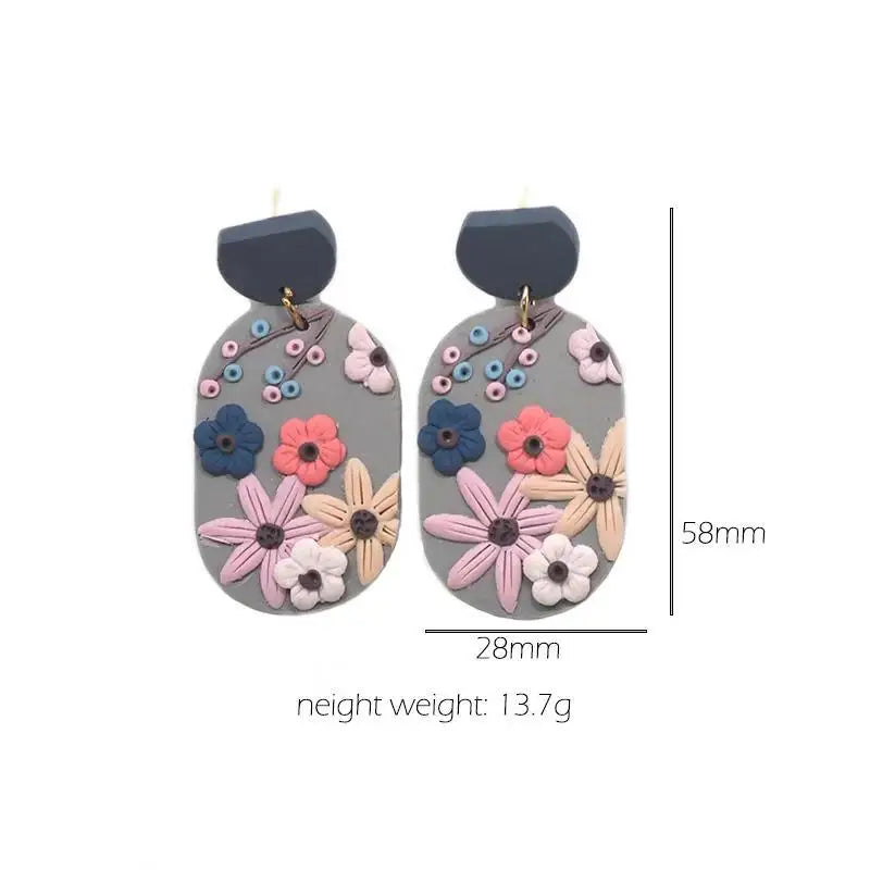 Handmade Jewelry Delicate Ethnic Detailed Flower Pattern Big Size Pendant Drop Polymer Clay Earrings Crafts For Woman Gifts