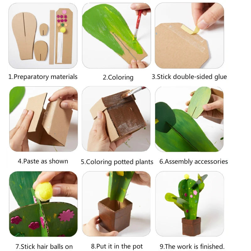 DIY Art And Craft Toys For Children Carton Paper Material Manual Lovely Cactus Frame Kindergarten Educative Girl Boy Toys