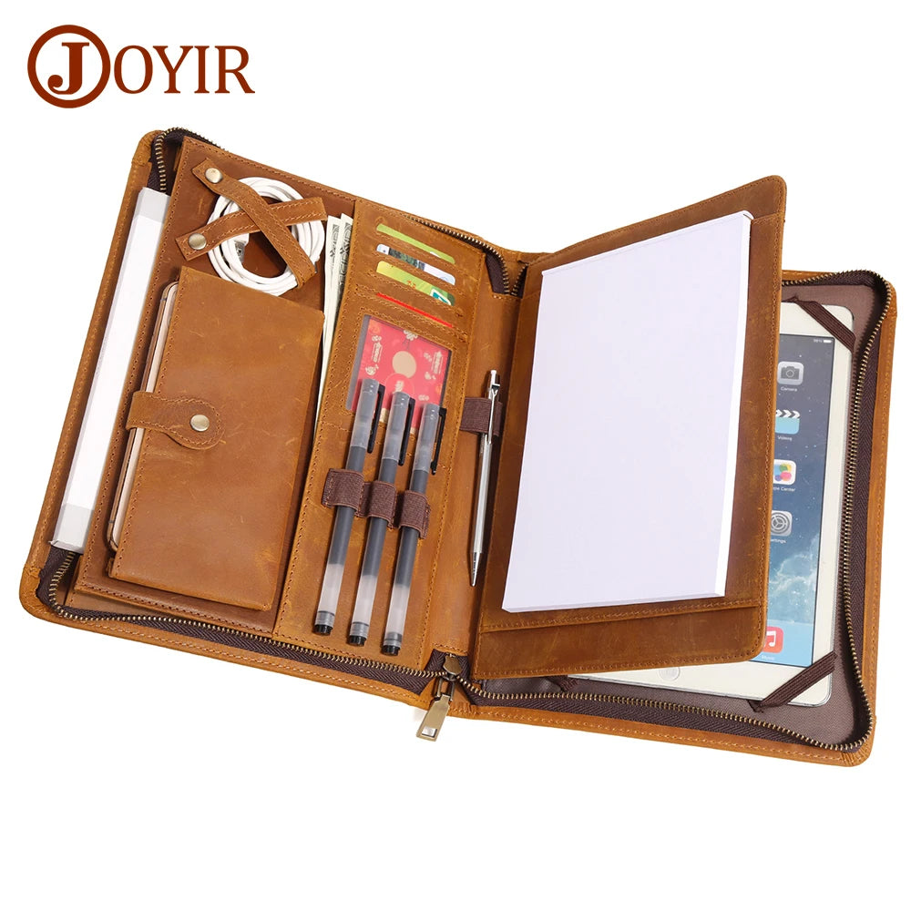 JOYIR Genuine Leather Men's Clutch Bag Business Office Leather Portfolio Case Document Organizer for 9.7" 10.5" IPad Tablet