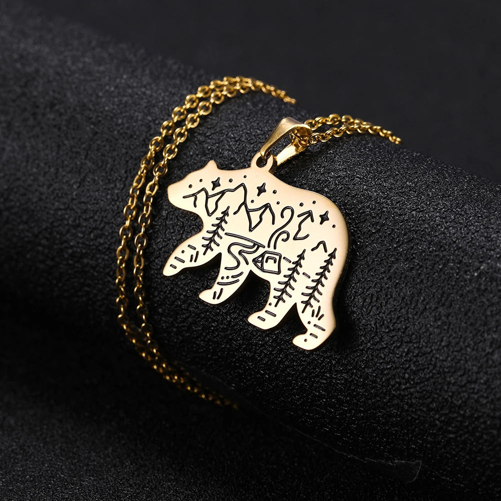 Stainless Steel Animal Pendant Necklace Rabbit Bear Eagle Dog Fox Wolf Scenery Moon Sun Tree Chain Necklaces Jewelry for Women