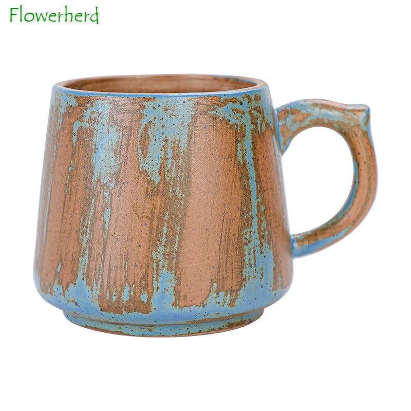 Painted Ceramic Coffee Mug Handmade Retro Tea Mug Japanese Coarse Pottery Coffee Cup Creative Household Water Cup