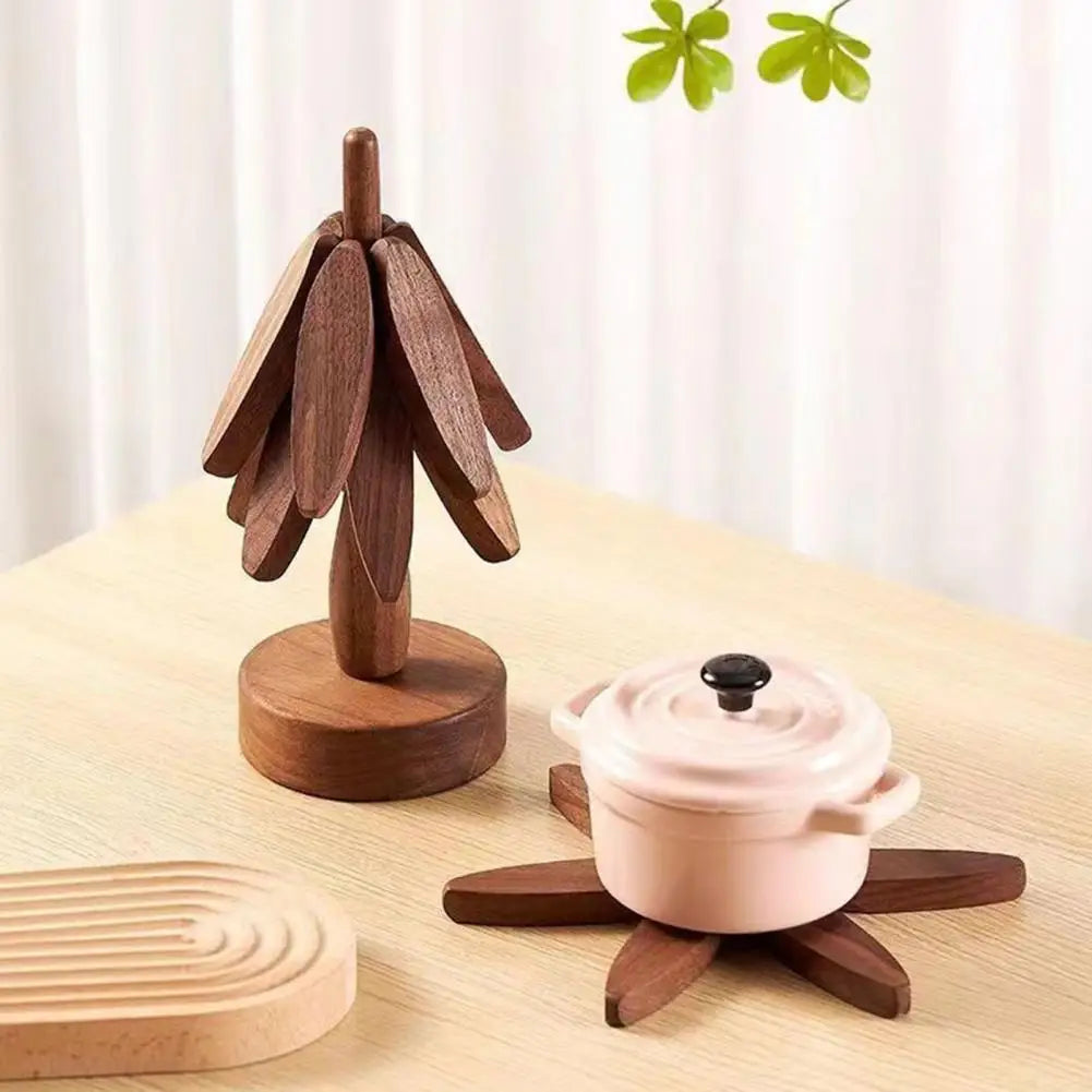 Christmas Tree Coaster with Base 3 Layers Tree Shape Wooden Trivet Anti-scald Countertop Pot Pan Coffee Tea Cup Holder Home