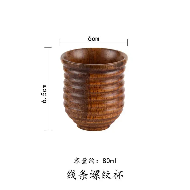 Wooden Big Belly Cups Japan Style Milk Water Cup with Handle Coffee Beer Tea Mug Handmade Natural Kitchen Bar Drinkware Cups