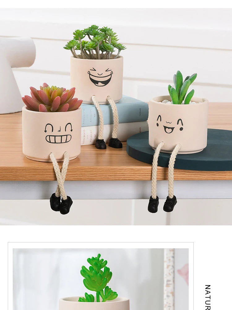 Creative Expression Character Hanging Foot Doll Fleshy Ceramic Flowerpot Personalized Handicraft Decoration Breathable Pot