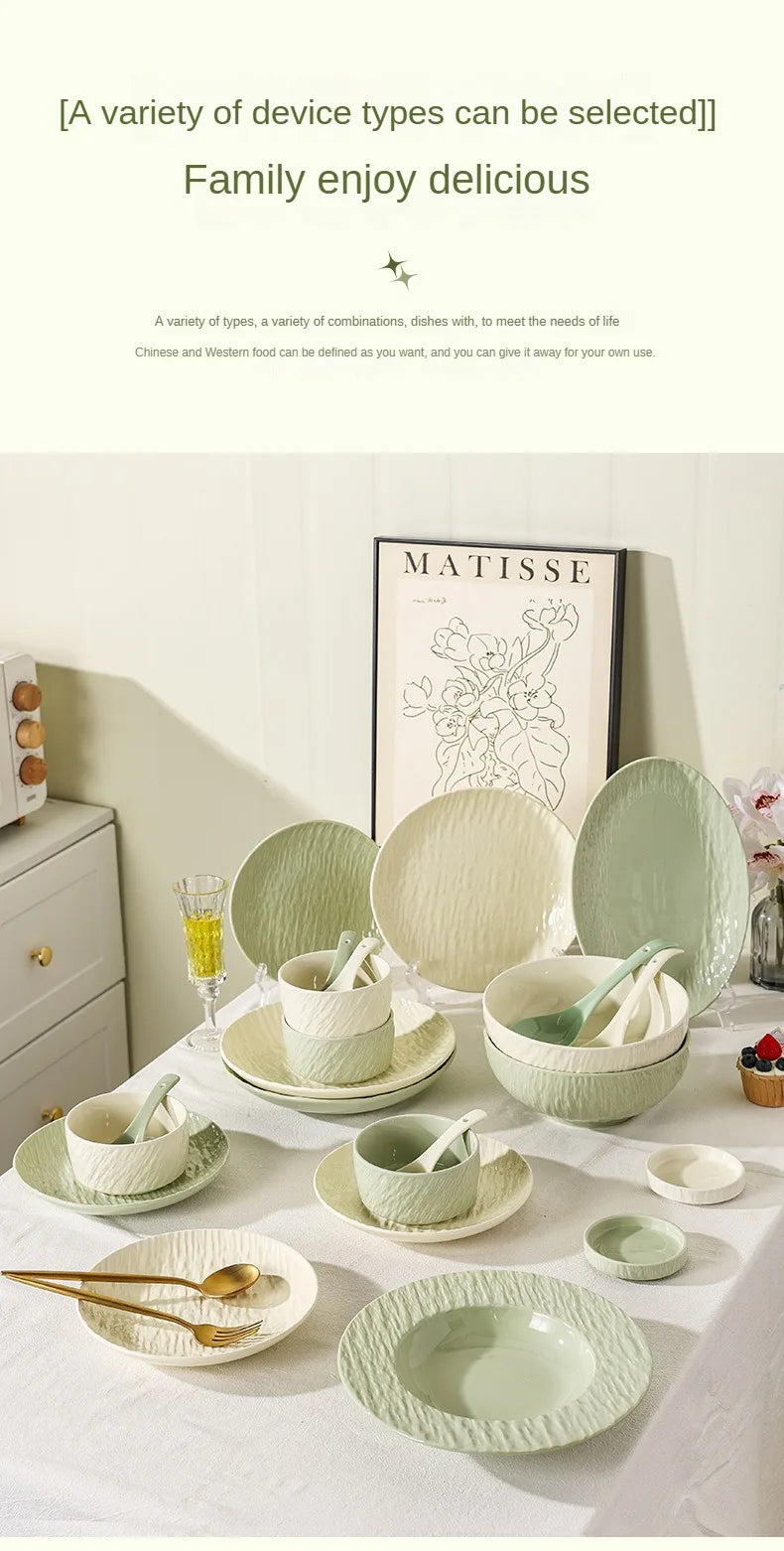 High end and fresh cream style tableware, dishes, rice bowls, underglaze colored plates, large soup bowls