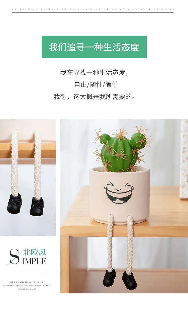 Creative Expression Character Hanging Foot Doll Fleshy Ceramic Flowerpot Personalized Handicraft Decoration Breathable Pot