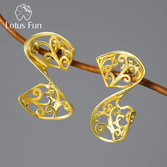 Lotus Fun 18K Gold Unusual Classical Pattern Acanthus Leaf  Party Dangle Earrings for Women 925 Sterling Silver Luxury Jewelry