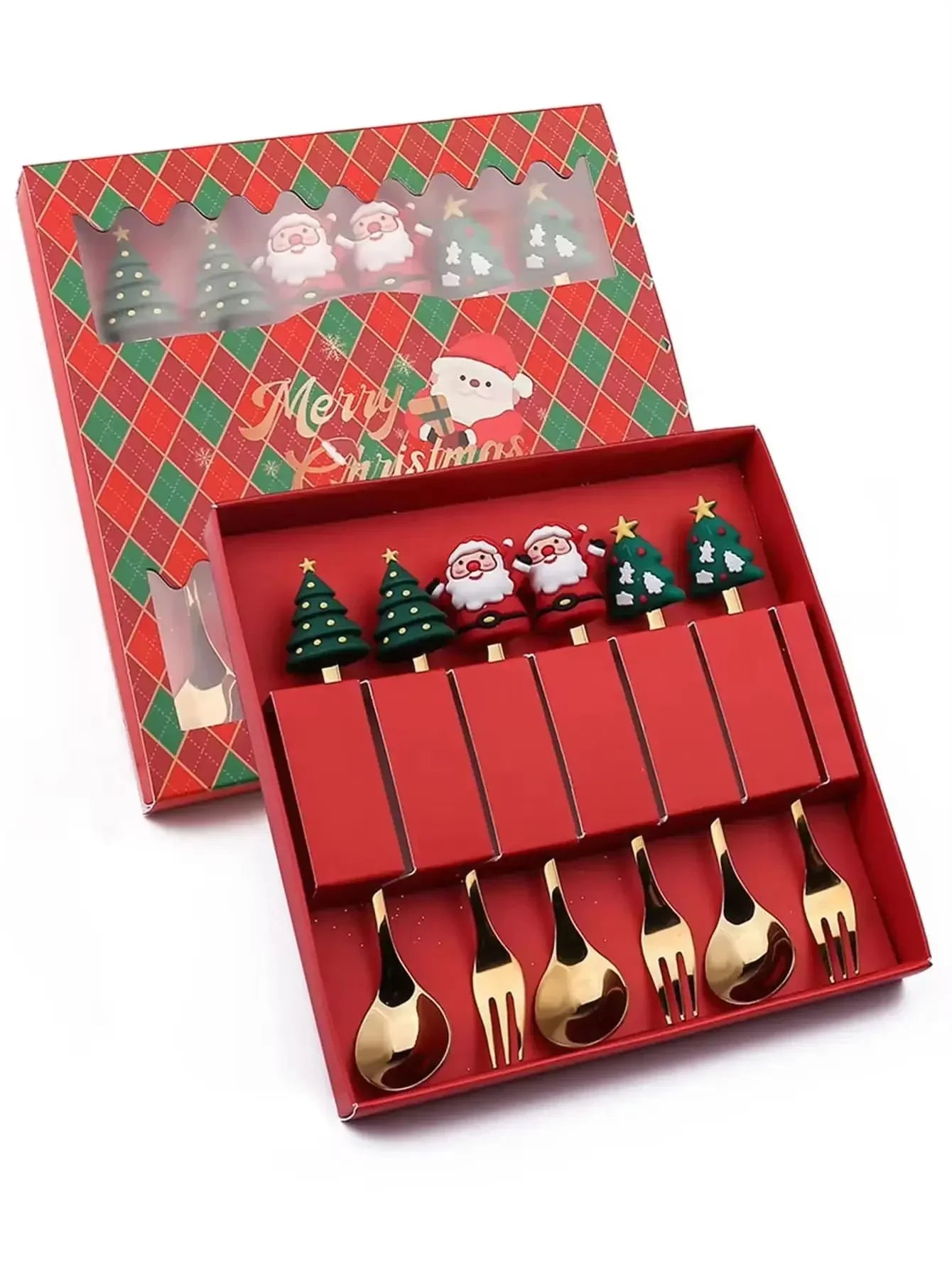 New Christmas Tableware Set Spoon and Fork Stainless Steel Creative Tableware Coffee Tea Dessert Spoon Exquisite Gift Set