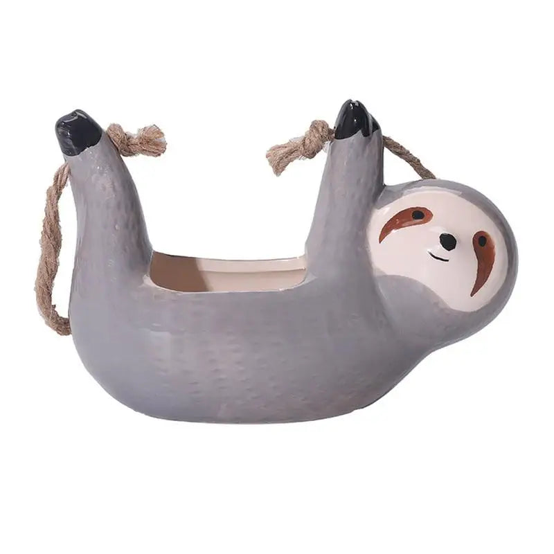 Ceramic Flowerpot Cartoon Animal Sloth Hanging Planter Pots Cute Succulent Plant With Twine Home Decor For Indoor Outdoor