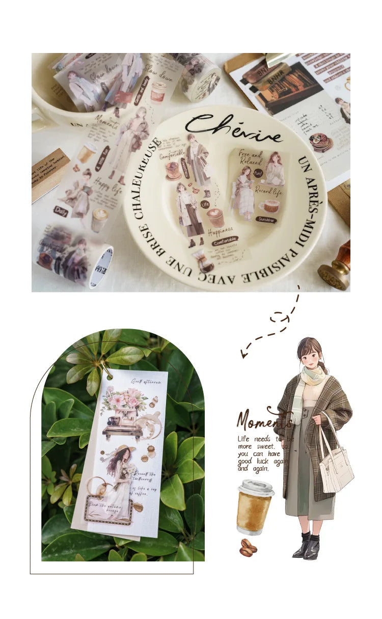 Card Lover 50mm*2m [Coffee Shop Series] Simplicity Journal Masking Tape PET Washi Tape Scrapbooking Material Scrapbook Kit