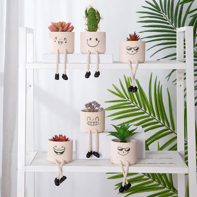 Creative Expression Character Hanging Foot Doll Fleshy Ceramic Flowerpot Personalized Handicraft Decoration Breathable Pot