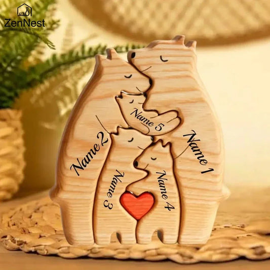 Art Wooden Bear Family Puzzle Personalized Name Custom Home Decor Thanksgiving Christmas Heartwarming Gift for Baby Mom