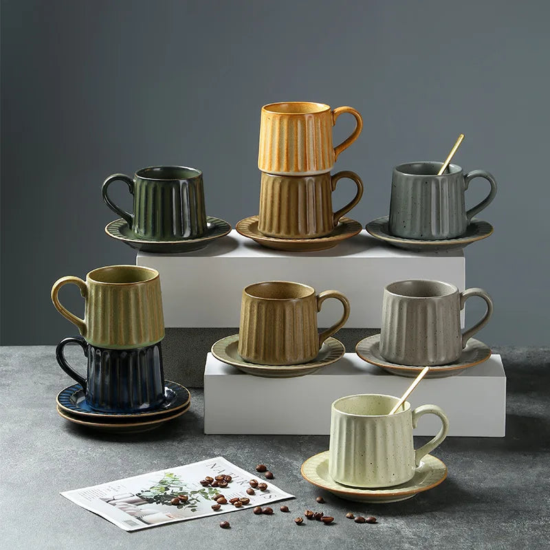 Ceramic Coffee Cup Set European American Roman Ear Hanging Flower Cups Restaurant Office Commercial Mugs Cup Plate Wholesale