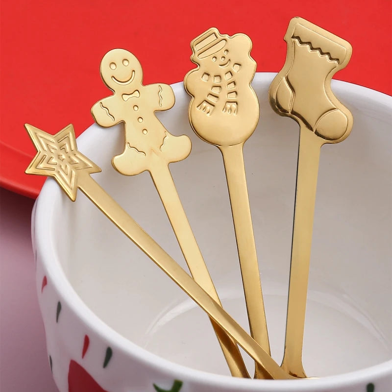 Christmas Gifts Coffee Spoons Stainless Steel Nordic style Dessert Spoon Tableware Kitchen Accessories New Year Gift Decorations