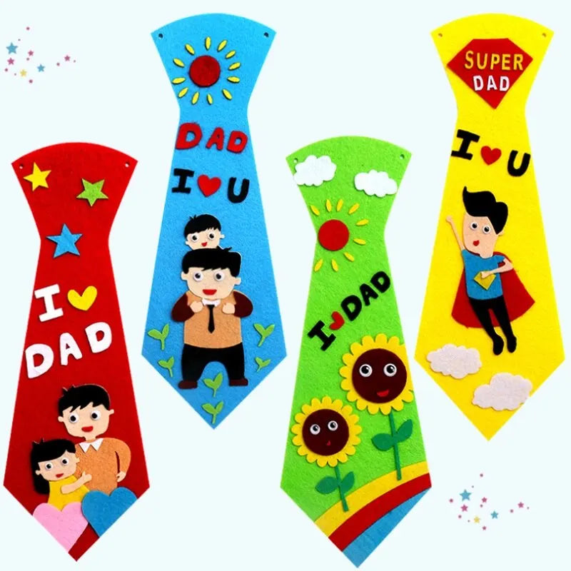 Kids DIY Ties Crafts Kindergarten Children Handmade Tie Educational Toys Fathers Day Birthday Gifts children Non Woven Clothing