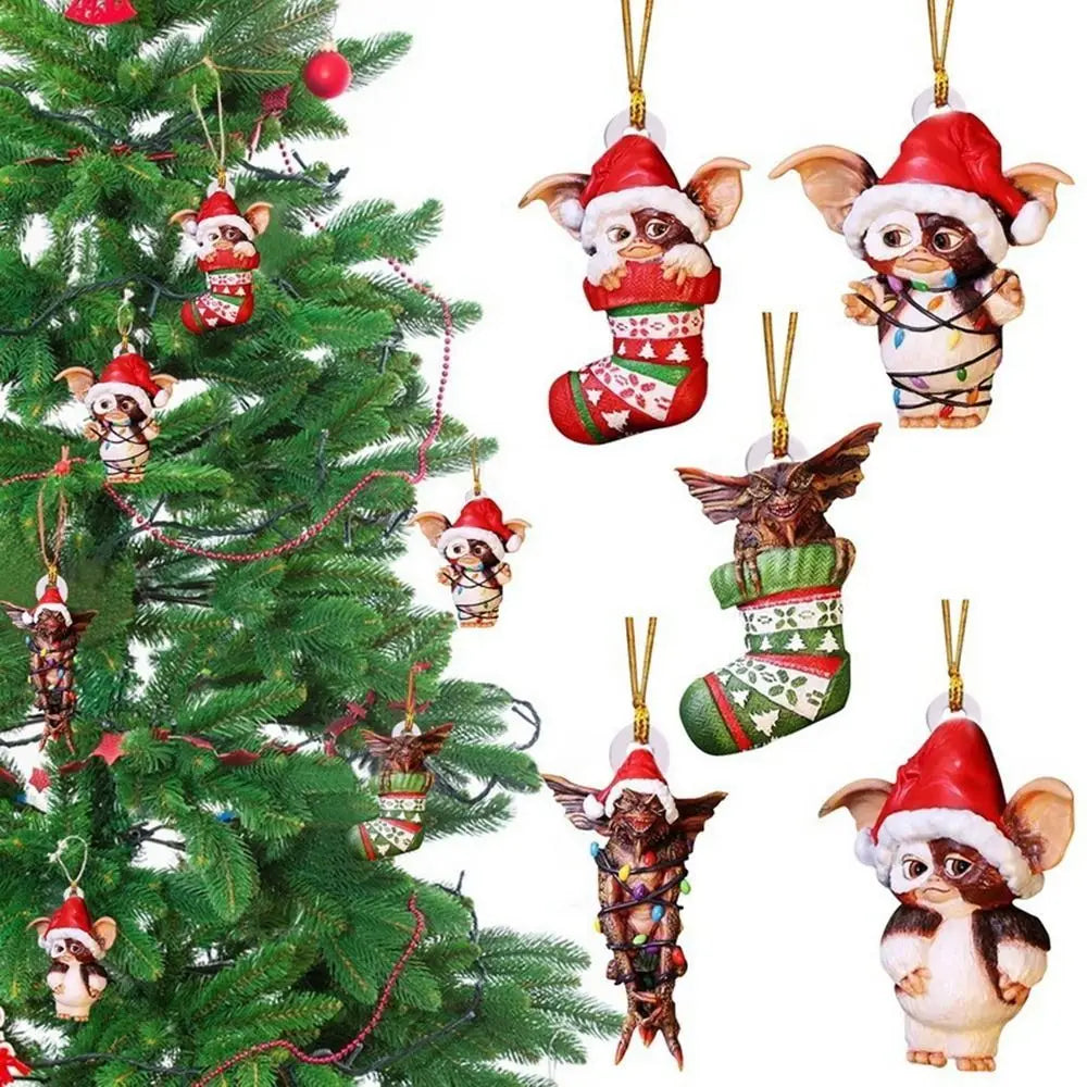 2D Funny Christmas Tree Hanging Ornament Socks Dog Flying Dragon Gremlins Gizmo Acrylic Hanging Pendant Festive Party Supplies