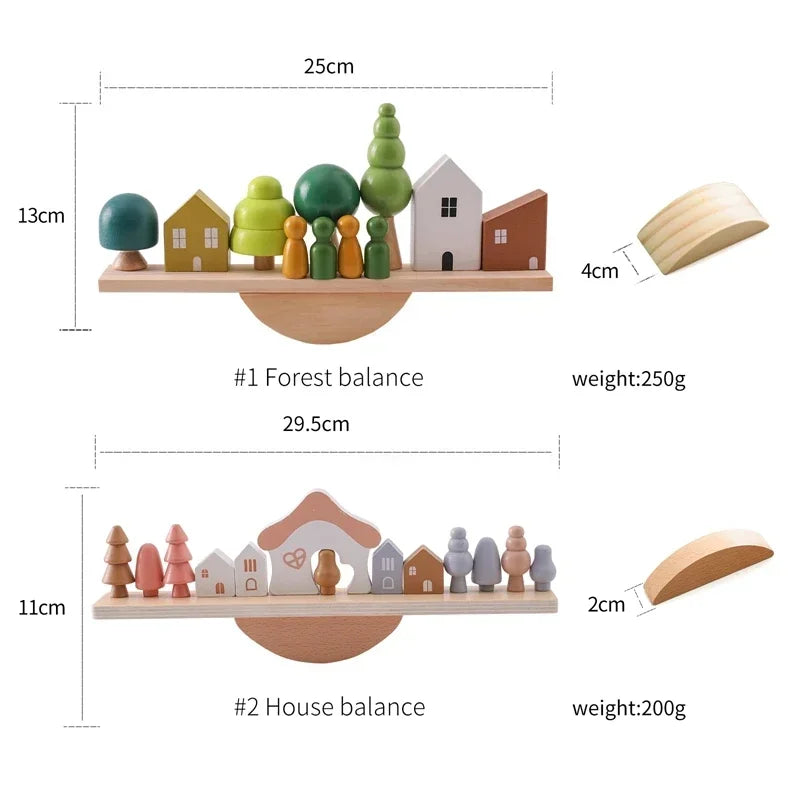 Kids Montessori Toys Forest Tree Threading Seesaw Toy Wooden Stacking Toys Blocks Game Balance Ability Educational Children Gift