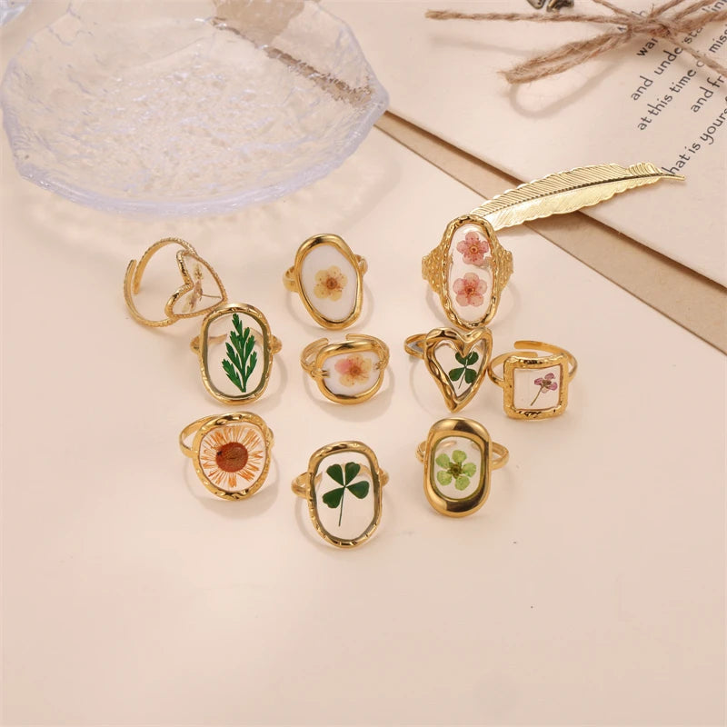 D&Z Ins Retro Women's Fashion Jewelry Eternal Flower Series Stainless Steel Ring Love Accessories Open Ring