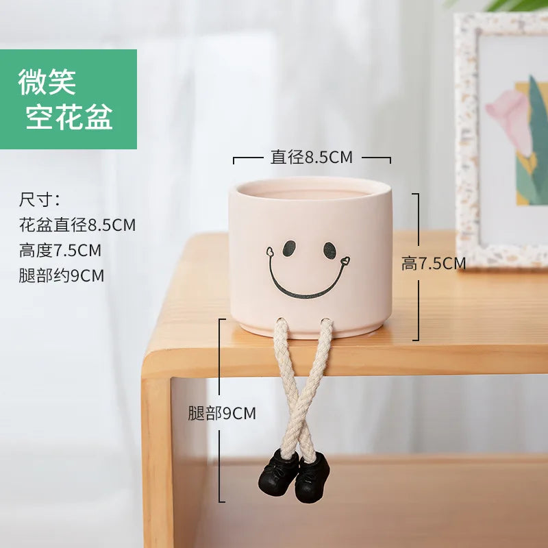 Creative Expression Character Hanging Foot Doll Fleshy Ceramic Flowerpot Personalized Handicraft Decoration Breathable Pot