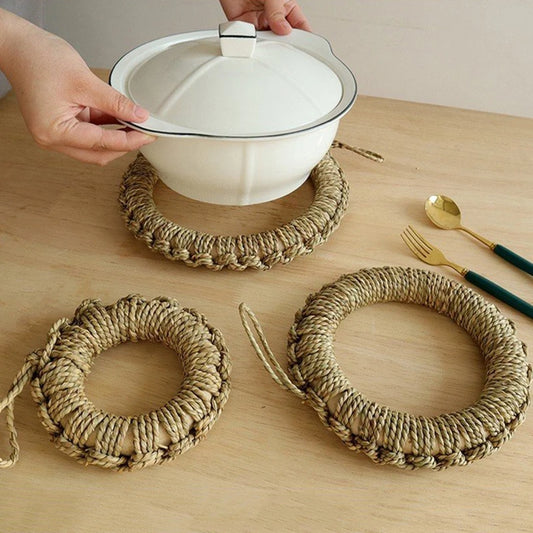 15/20/25cm Natural Round Placemat Hemp Rope Non-slip Home Kitchen Placemat Coaster Hand Woven Insulation Pad Dish Coffee Cup Mat