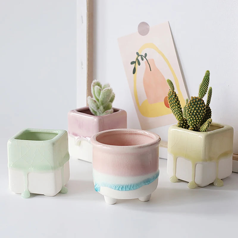 Nordic Glazed Ceramic Flowerpot Creative Mini Plant Meat Flowerpot Macetas De Ceramica Home Decoration Fleur Balcony Decoration