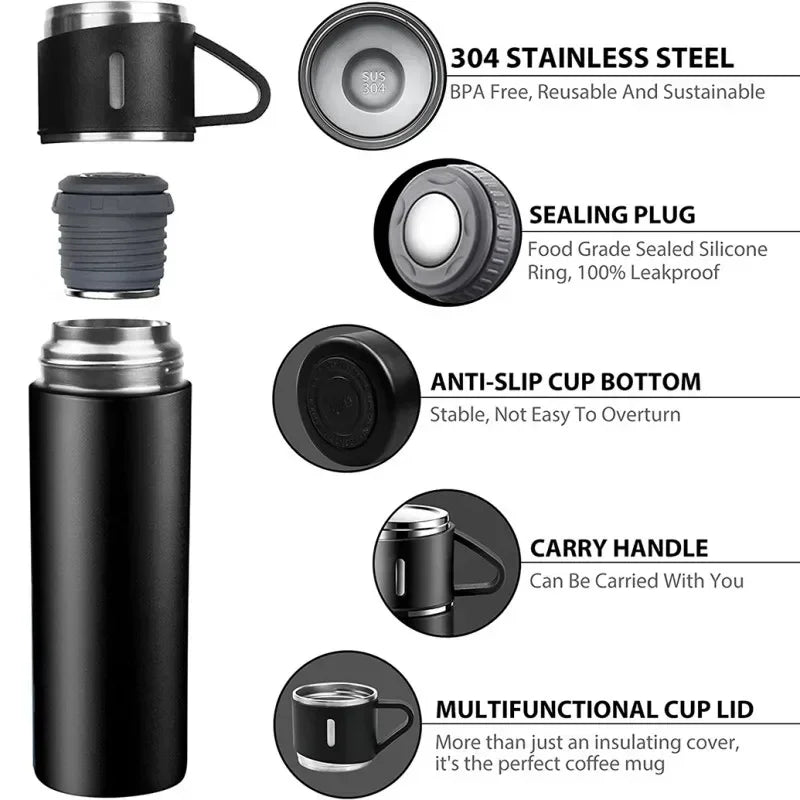 500ML 304 Stainless Steel Vacuum Insulated Bottle Gift Set Office Business Style Coffee Mug Thermos Bottle Portable Flask Carafe