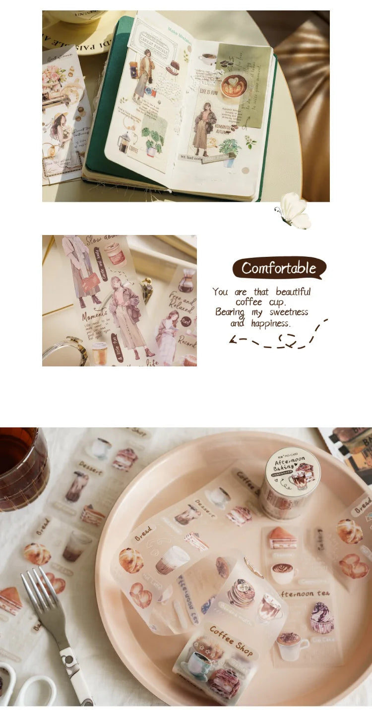 Card Lover 50mm*2m [Coffee Shop Series] Simplicity Journal Masking Tape PET Washi Tape Scrapbooking Material Scrapbook Kit