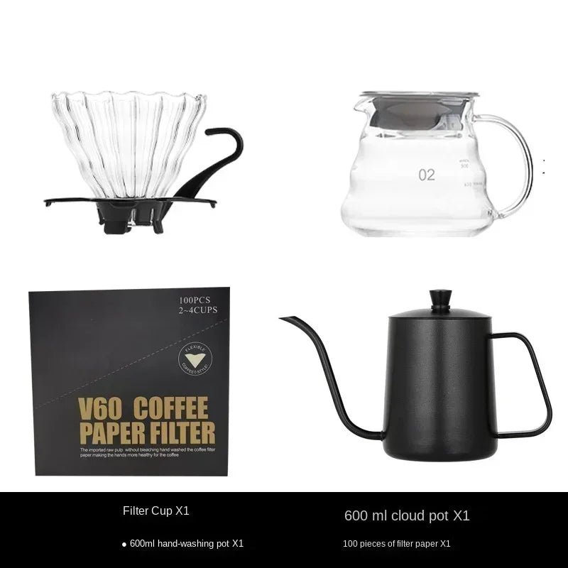 4~8pcs Pour Over Coffee Sets Coffee Bean Grinder Hot Water Drip Kettle Coffee Pot Outdoor Travel Wilderness Kit with Gift Box