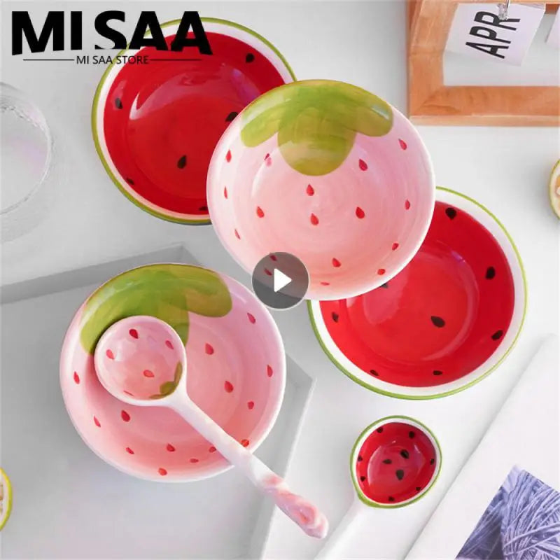 Ceramic Tableware Wear-resistant Popular Ceramics Demand Unique Best Selling Creative Strawberry Watermelon Bowl Kitchen Set Set