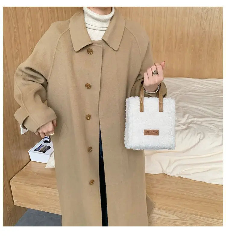 2023 Women Winter Shoulder Bag Lamb Wool Warm Soft Autumn Ins Square Cross-body Portable Casual Beige Khaki Girls Preppy Style