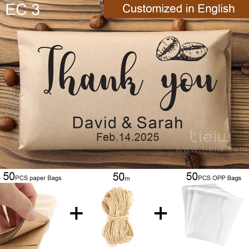 50PCS Bridal Shower Coffee Favor Bag Personalized Wedding Favor For Guest in Bulk Custom Kraft Paper Gift The Perfect Blend